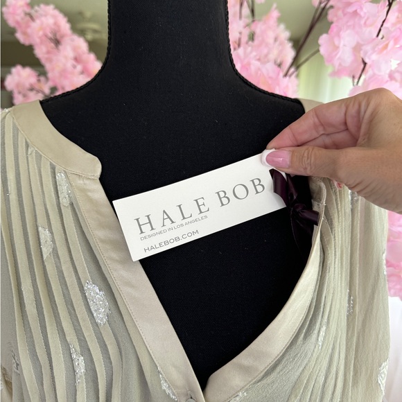 Hale Bob Beige silk metallic large blouse - Picture 8 of 9